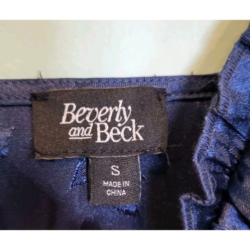 Beverly & Beck Navy Blue Satin Babydoll Coquette Cami Crop Top Sz S - Picture 5 of 6